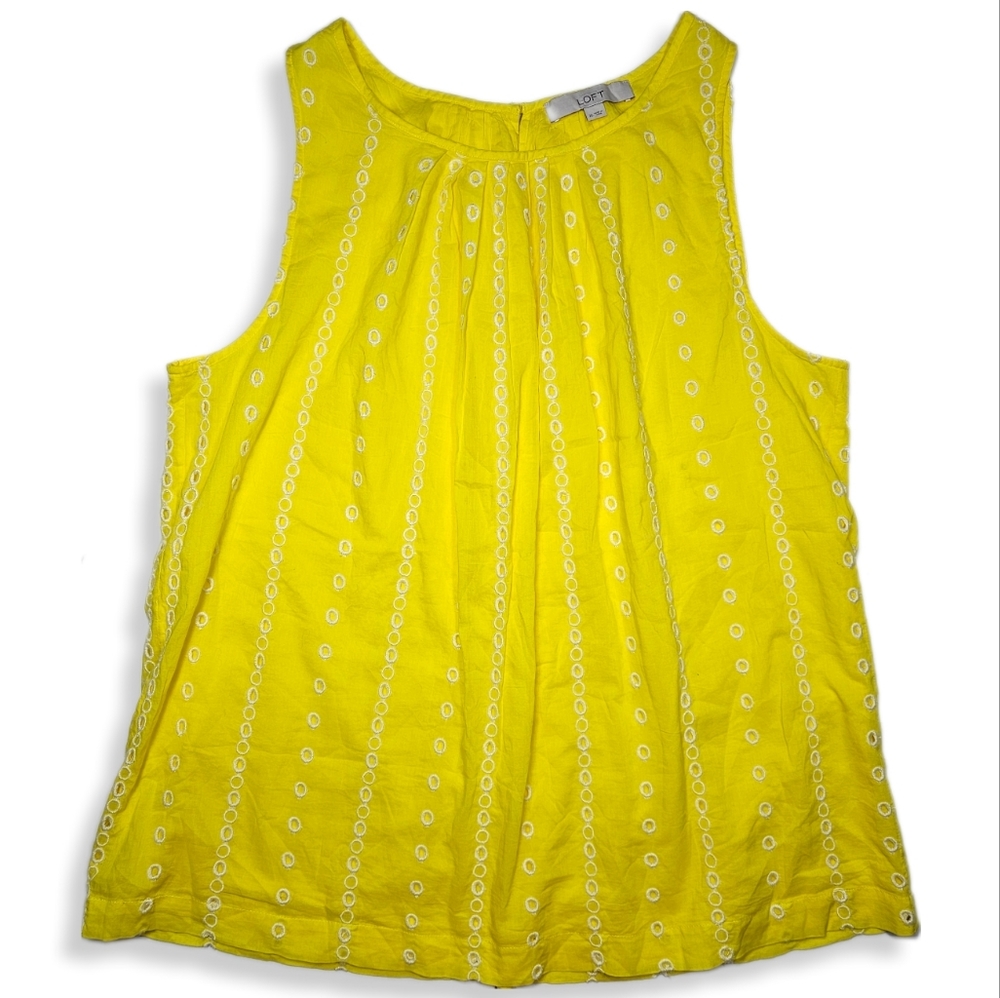 LOFT Yellow Sleeveless Keyhole Top Eyelet Pattern Details Size XL  W-704